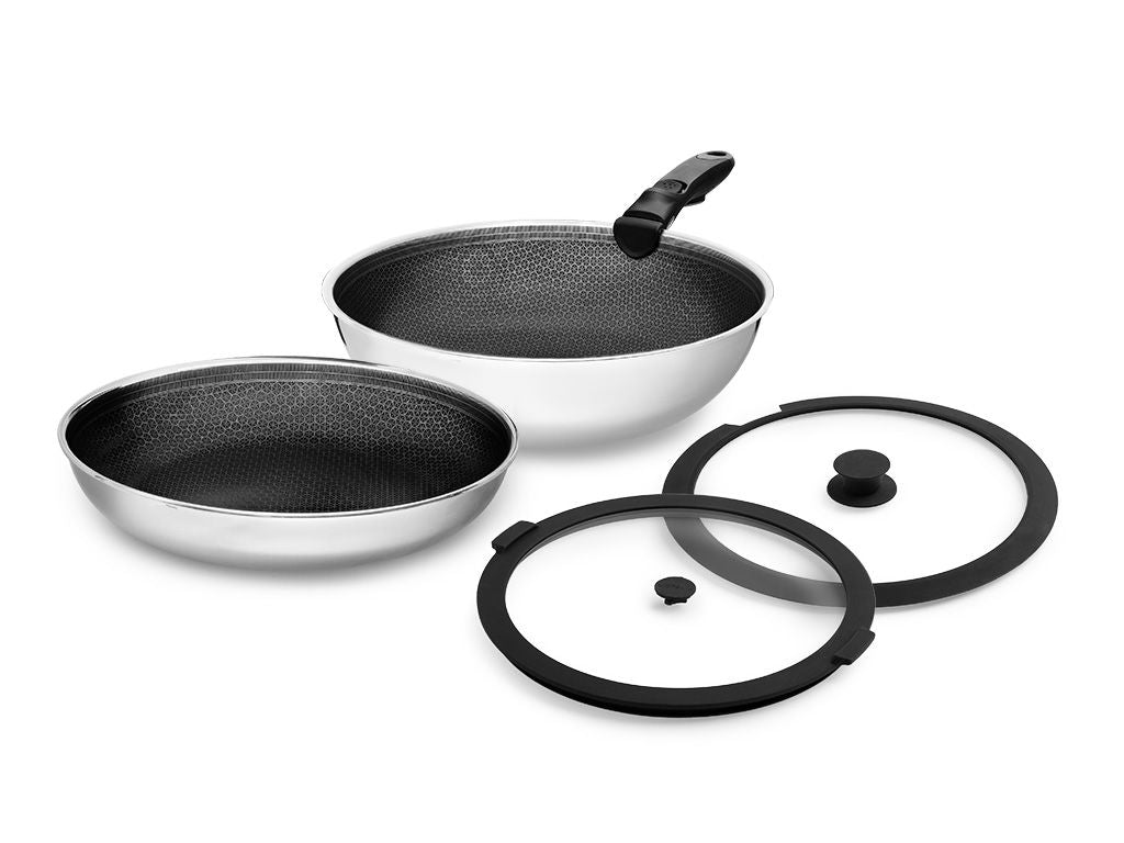 Set de Woks 2 Pièces avec Poignée Amovible, Batterie de Cuisine Antiadhésive – USTENSILIA