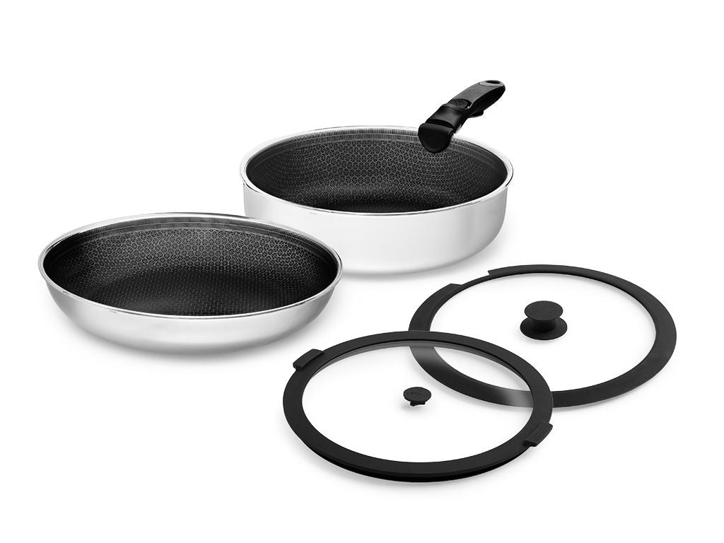 Set de Poêles 2 Pièces avec Poignée Amovible, Batterie de Cuisine Antiadhésive – USTENSILIA