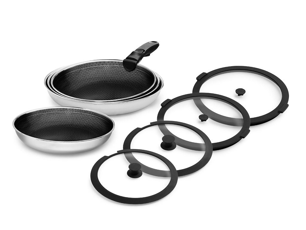 Set de Poêles 4 Pièces avec Poignée Amovible, Batterie de Cuisine Antiadhésive – USTENSILIA