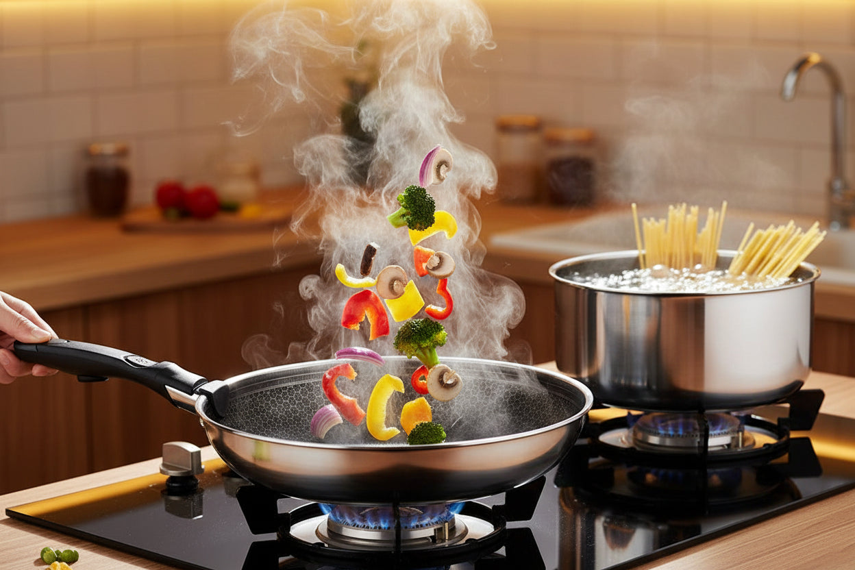 Set de Sauteuses 2 Pièces avec Poignée Amovible, Revêtement Antiadhésif – USTENSILIA