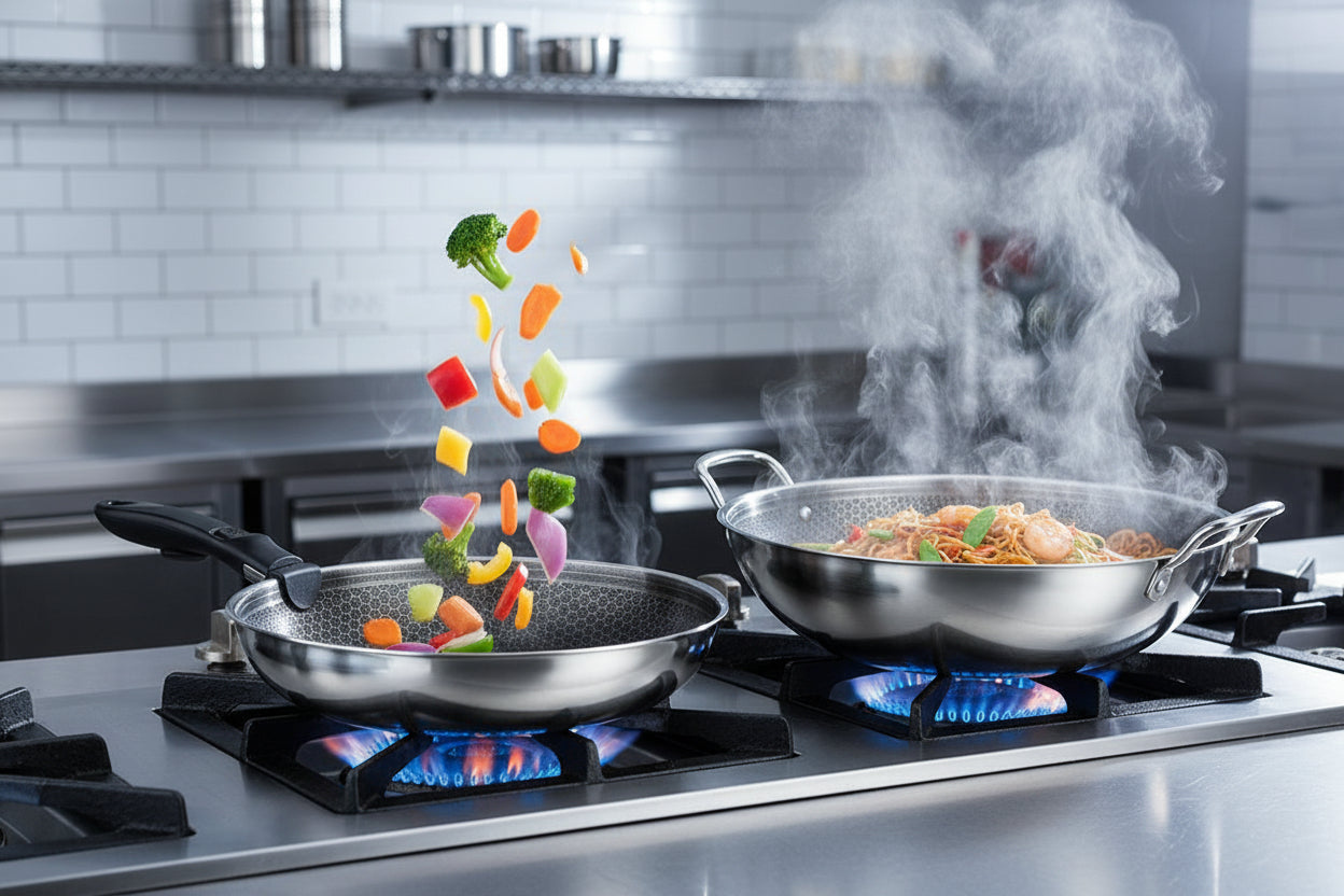 Set de Woks 2 Pièces avec Poignée Amovible, Revêtement Antiadhésif – USTENSILIA