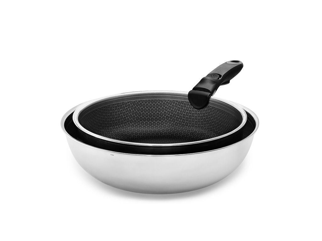 Set Wok et Sauteuse 2 Pièces avec Poignée Amovible, Revêtement Antiadhésif – USTENSILIA