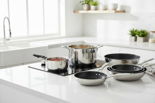 Batterie de Cuisine 10 Pièces avec Poignée Amovible, Set de Casseroles et Poêles – USTENSILIA