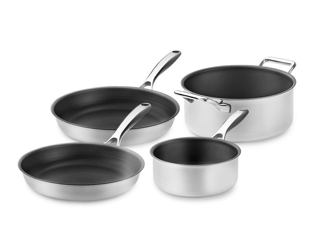 Set de Casseroles et Poêles 4 Pièces Antiadhésif Naturel – USTENSILIA